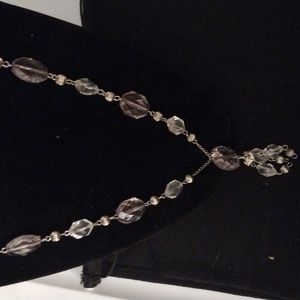 Silver Tone and White Crystal Bead Necklace